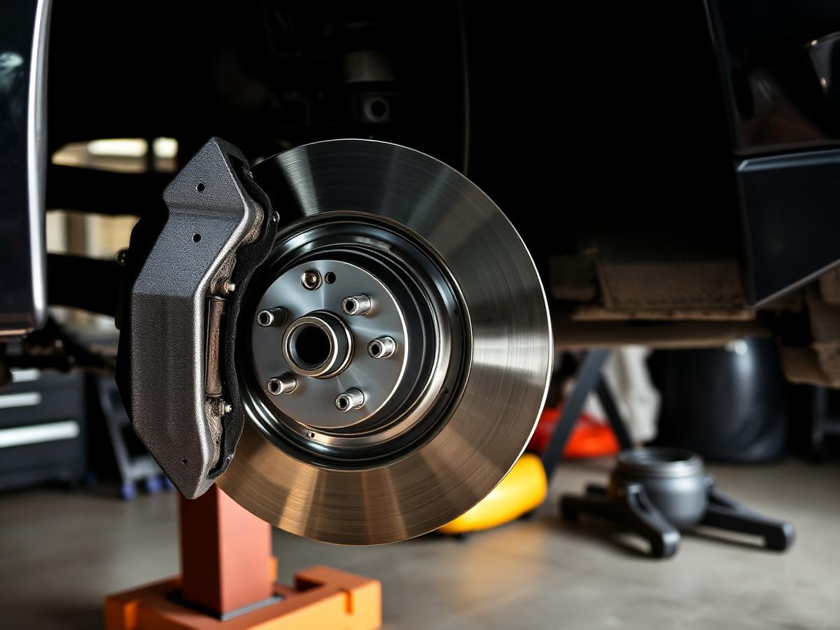 New brake discs and pads being fitted to a car wheel hub