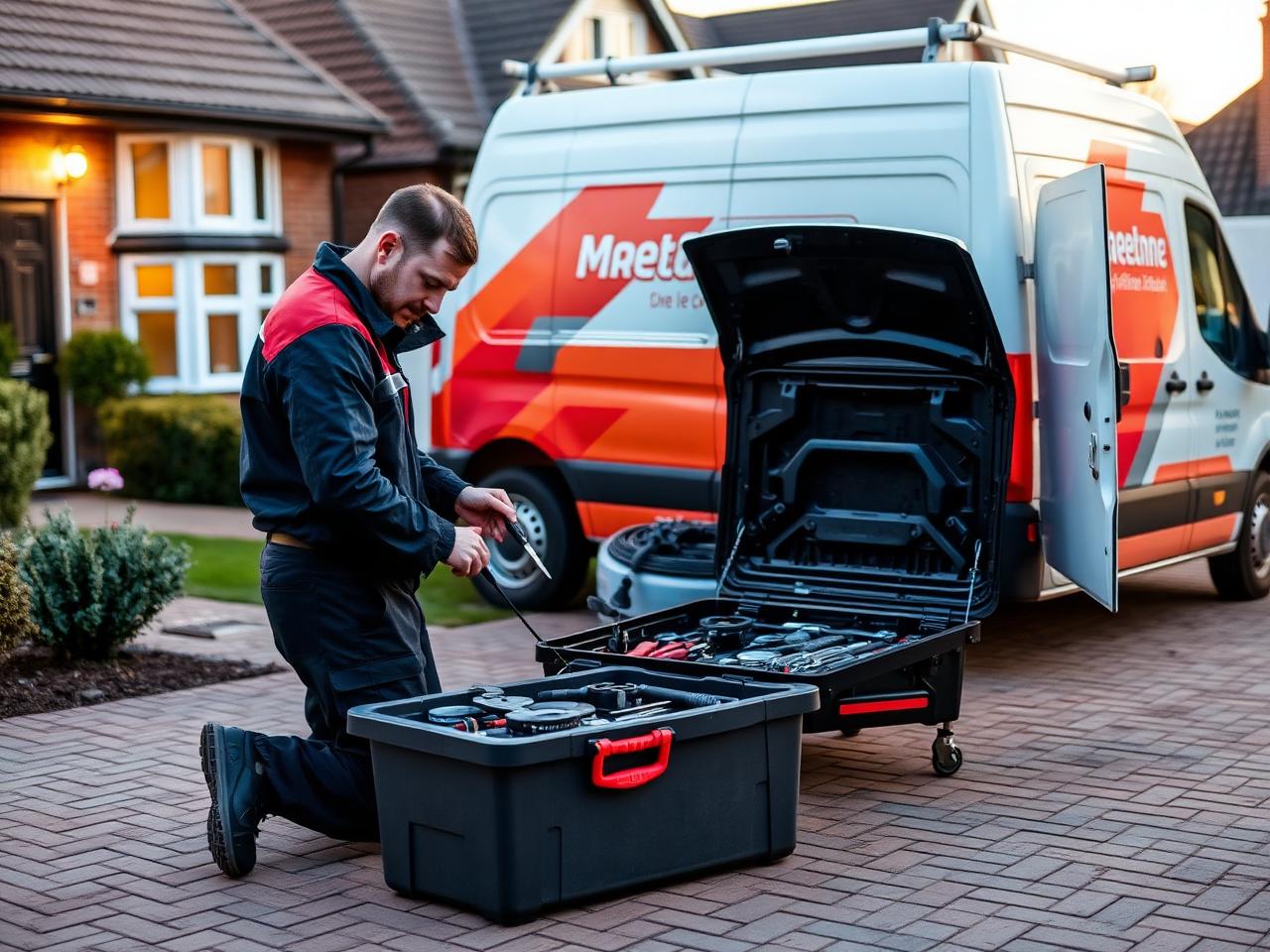 Mobile mechanic repairing a car on a customer driveway