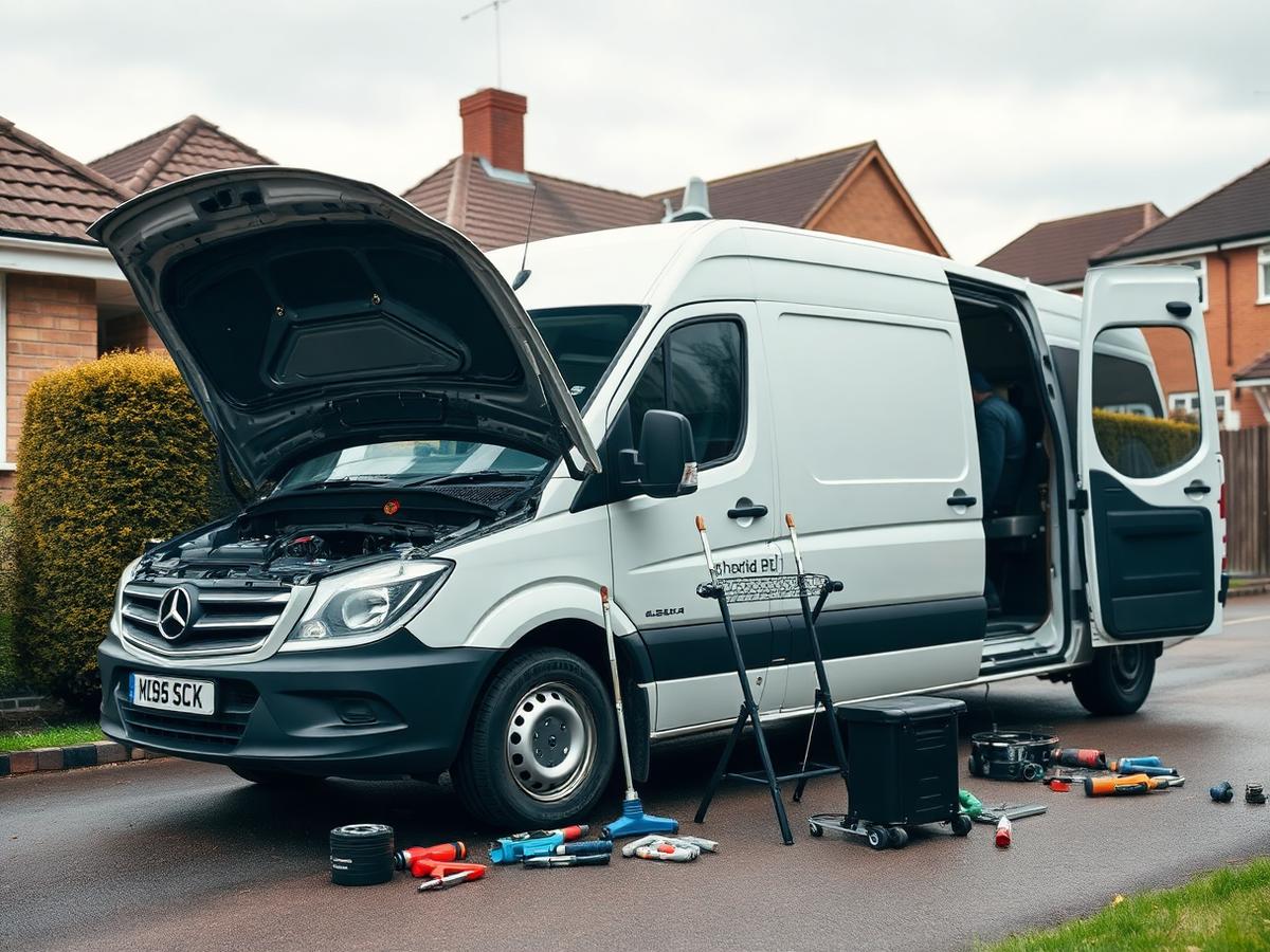 Fully equipped mobile mechanic van parked on a residential driveway